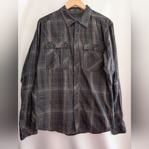 Nau Organic Cotton Brown Plaid Button Up Shirt Long Sleeves - XL